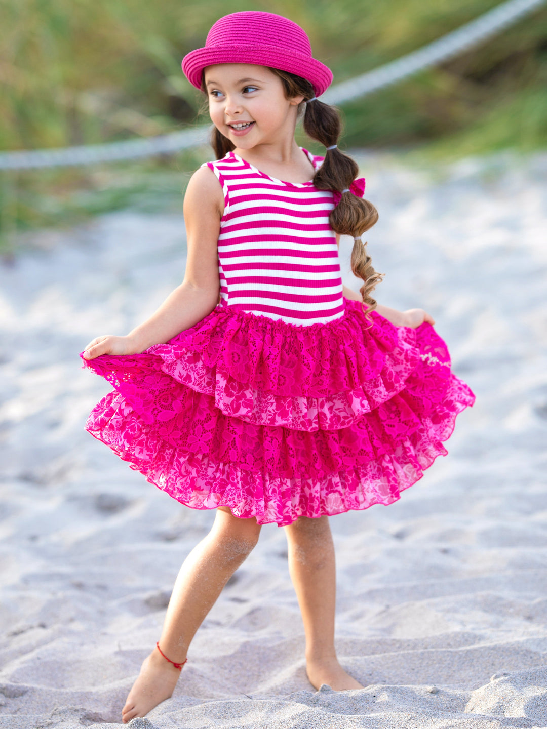 Toddler Spring Dresses | Little Girls Striped Tank Tiered Lace Dress