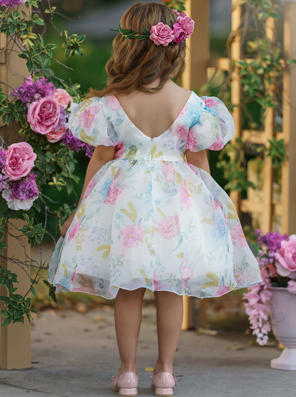Fancy Floret Open Back Party Dress White / 6Y