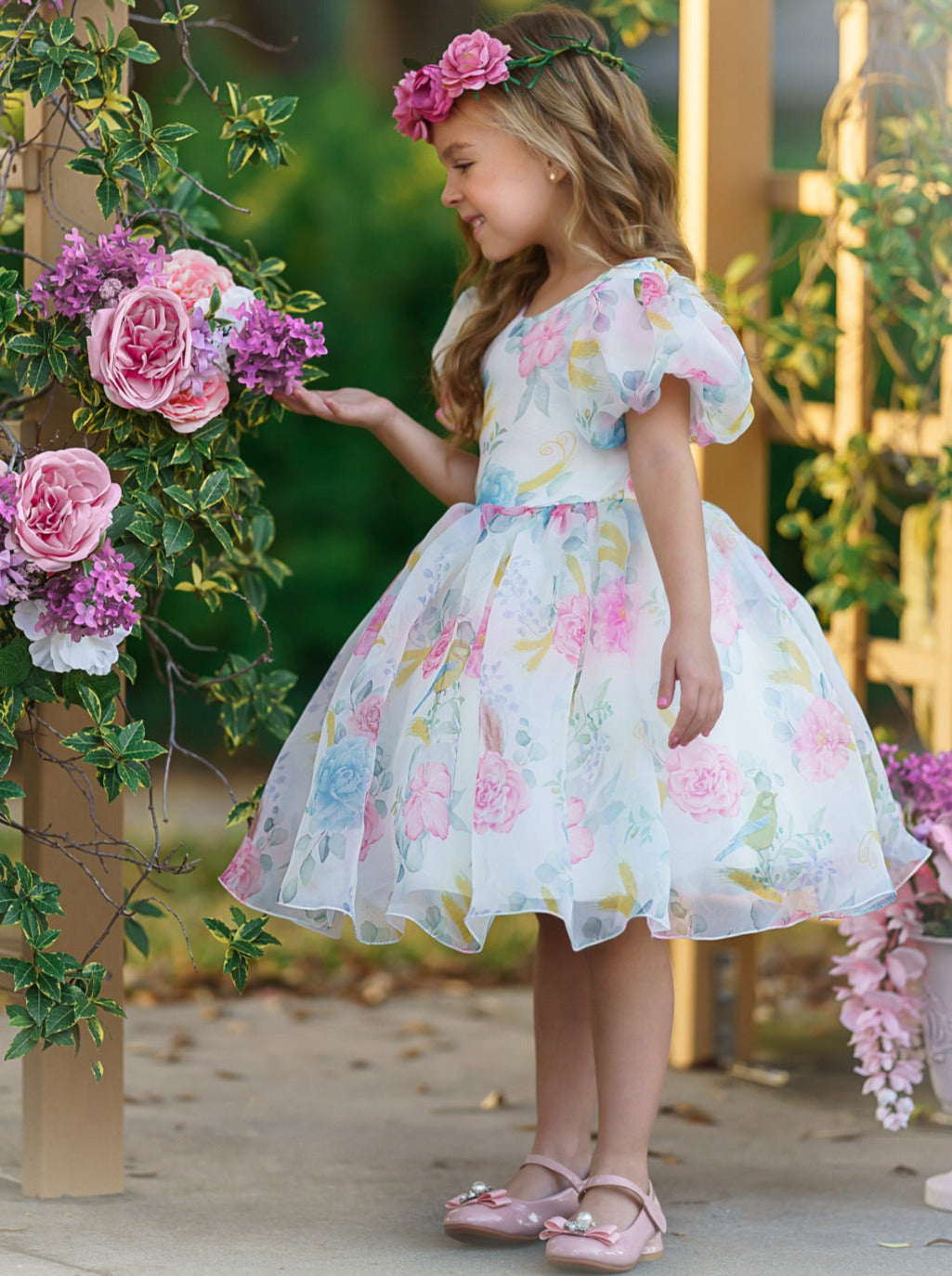 Fancy Floret Open Back Party Dress White / 6Y
