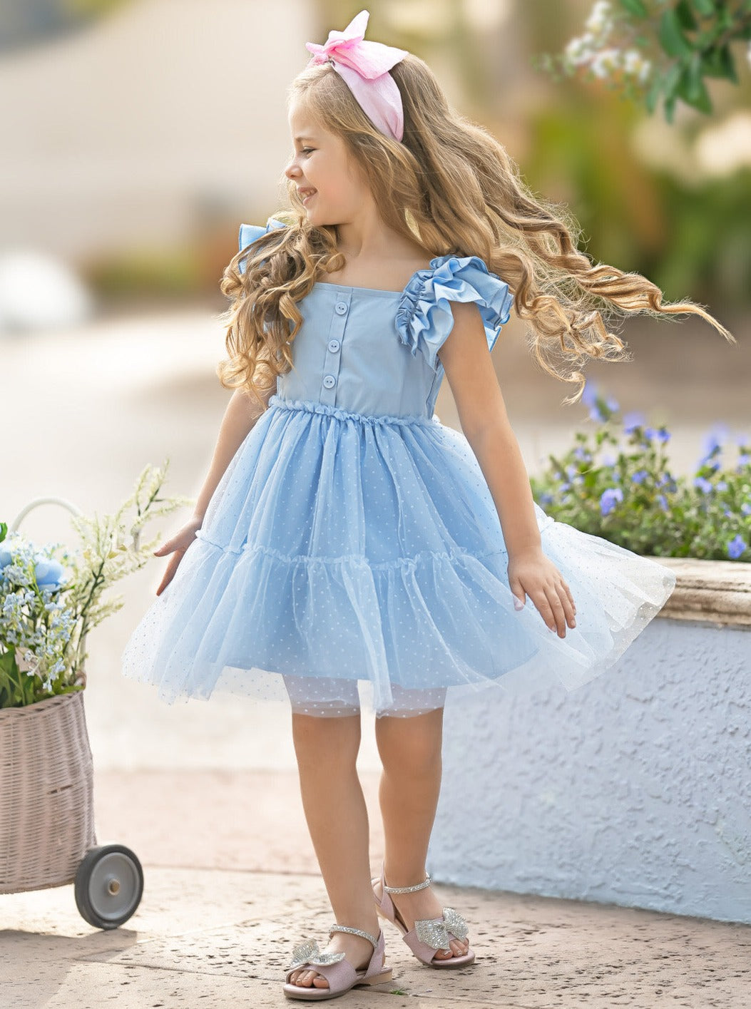 kids girls blue dress Mia Belle Ruffle Sleeve Tulle They give this ombre blue dress something of a 1920s vibe that perfectly complements the tulle A Royal Blue Birthday Girl Dress,