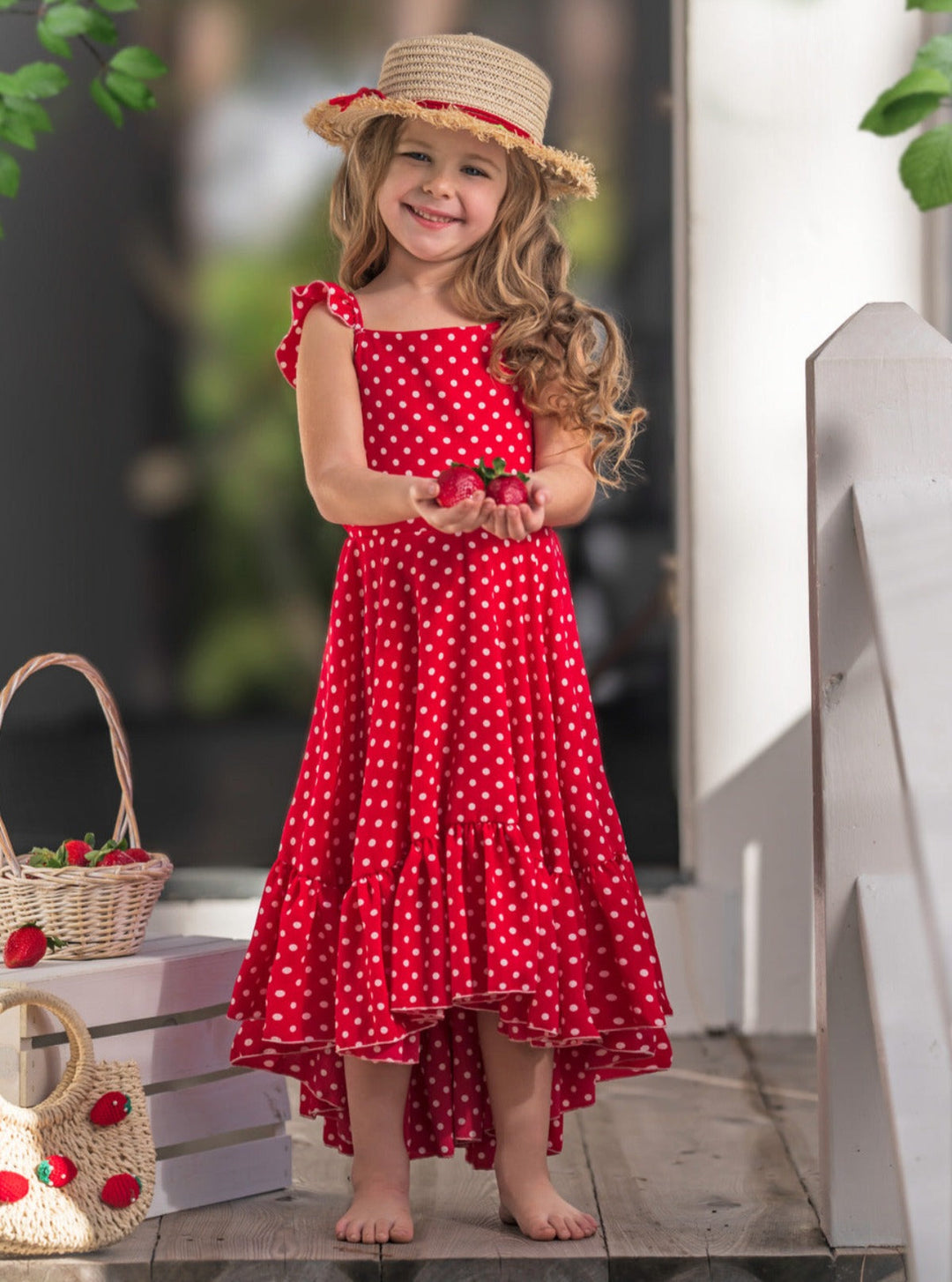 Mia Belle Girls Red Polka Dot Hi-Lo Dress