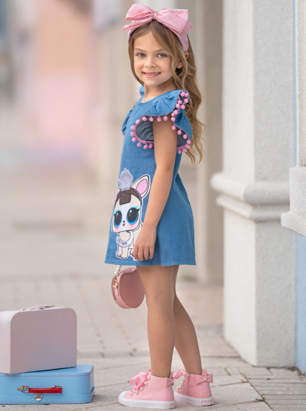 L.O.L. SURPRISE! x Mia Belle Girls Miss Puppy Denim Dress