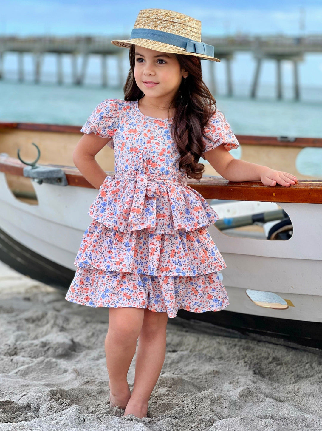 midi girls print ruffle dress medium Girls' Floral Ruffle Long Sleeve Dress Red / S Red *Girl's Dresses Midi Dresses Hayden Los Angeles