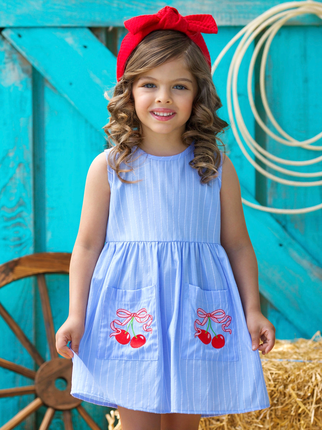 Sweet Cherry Embroidered Pinstripe Tank Dress