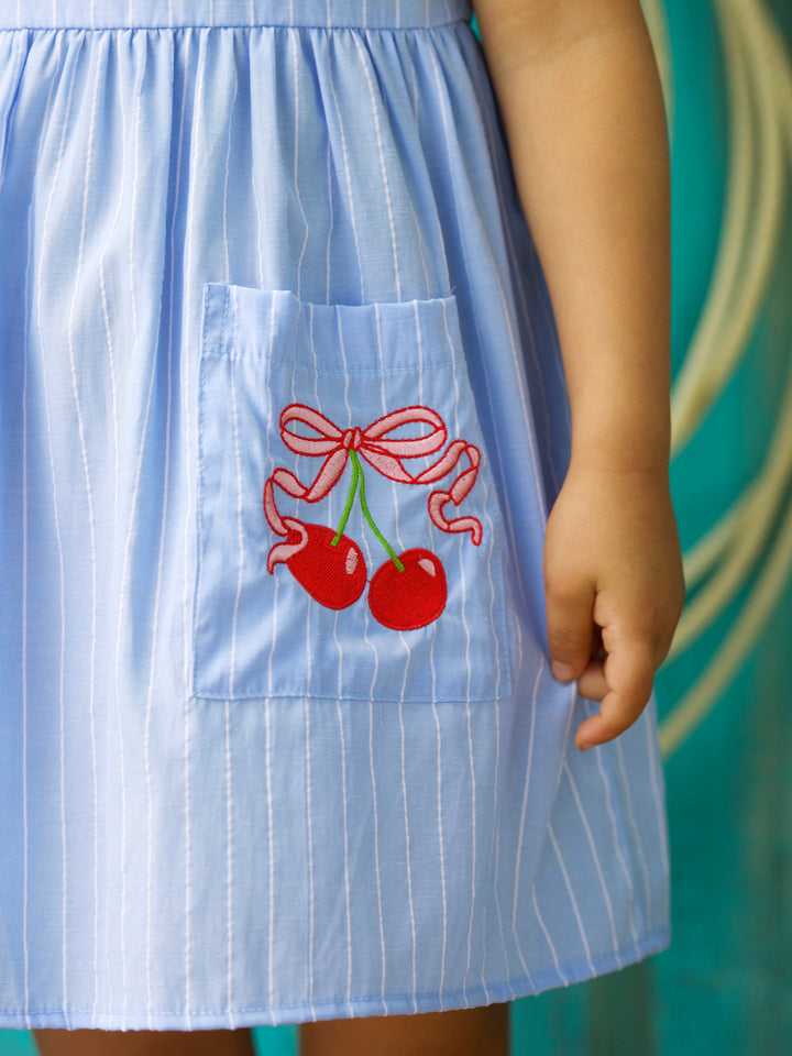 Sweet Cherry Embroidered Pinstripe Tank Dress