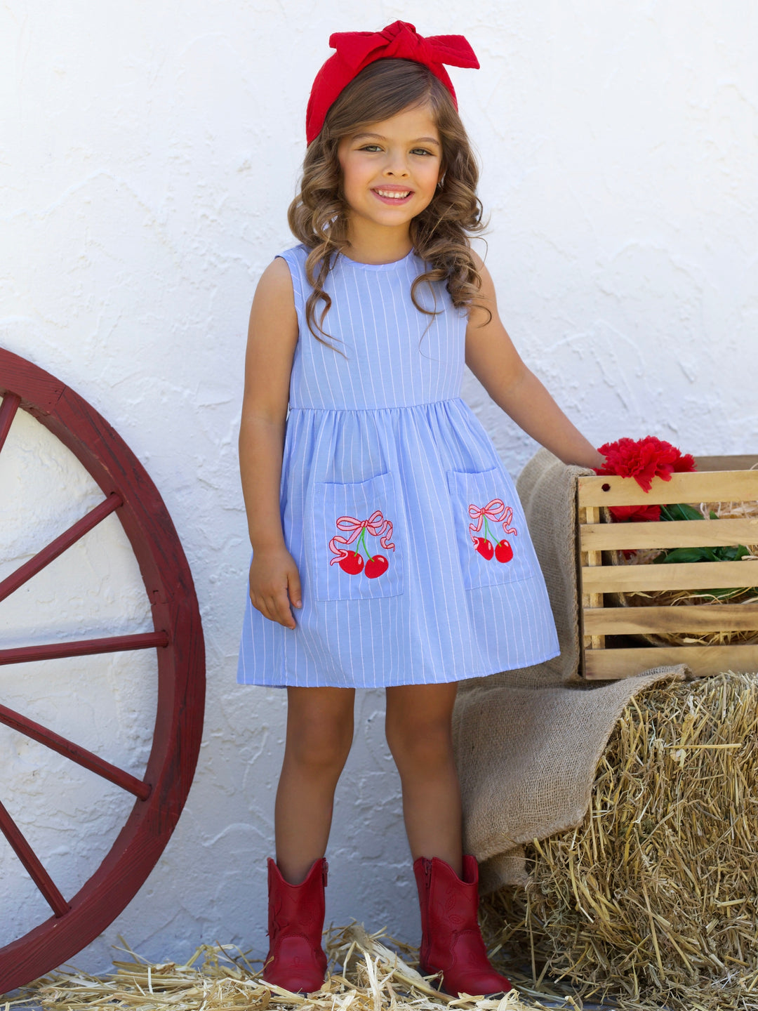 Sweet Cherry Embroidered Pinstripe Tank Dress