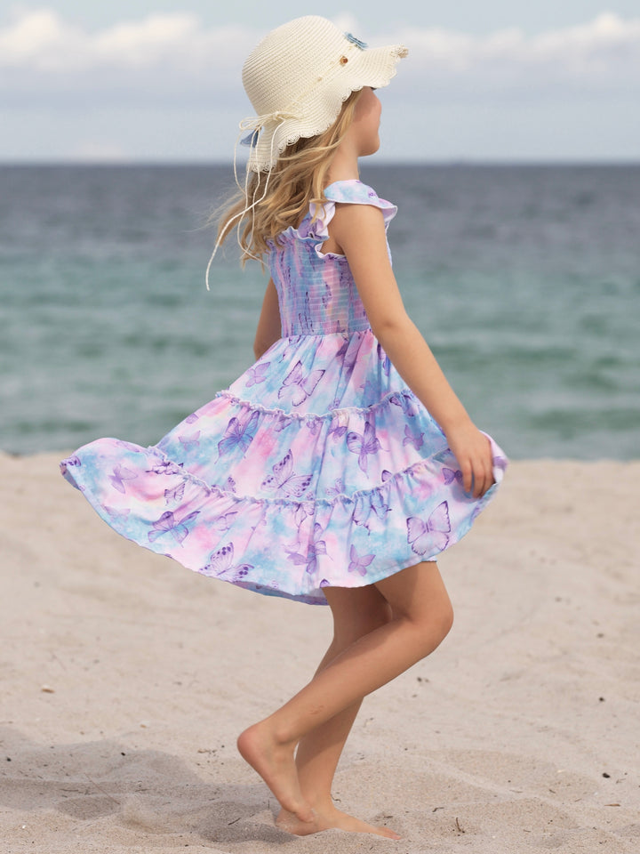 Spring Butterflies Smocked Tiered Dress