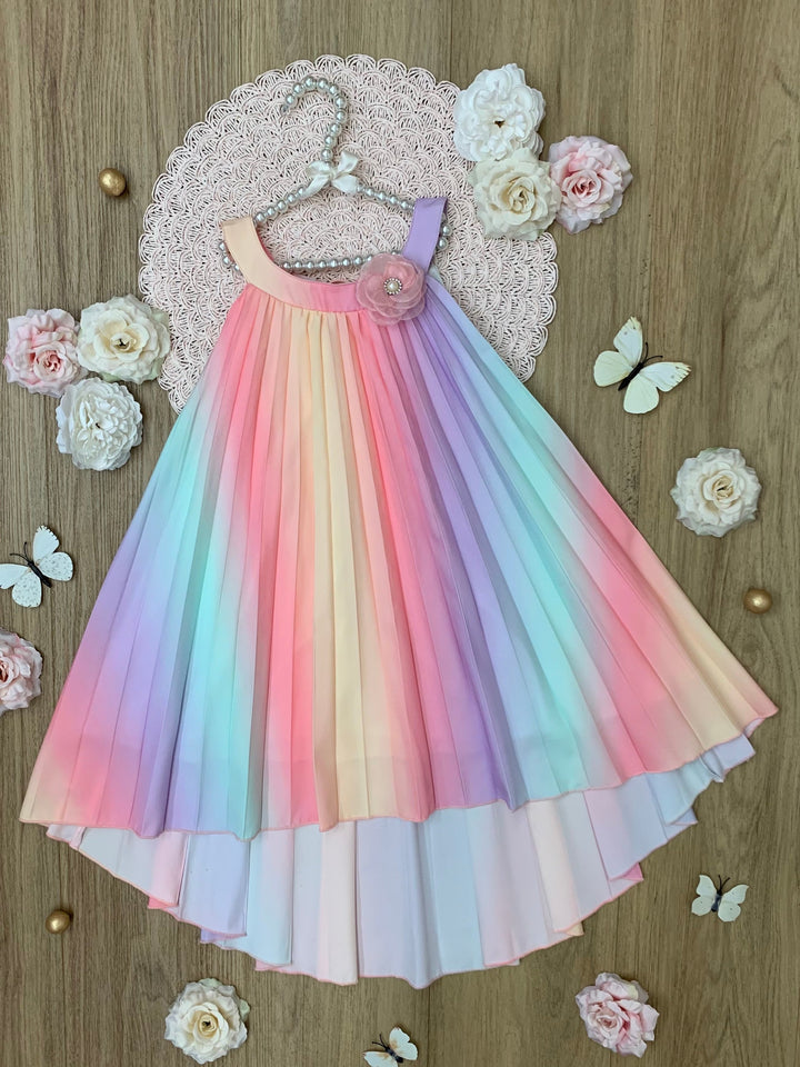 Rainbow Pleated Hi-Lo Swing Dress