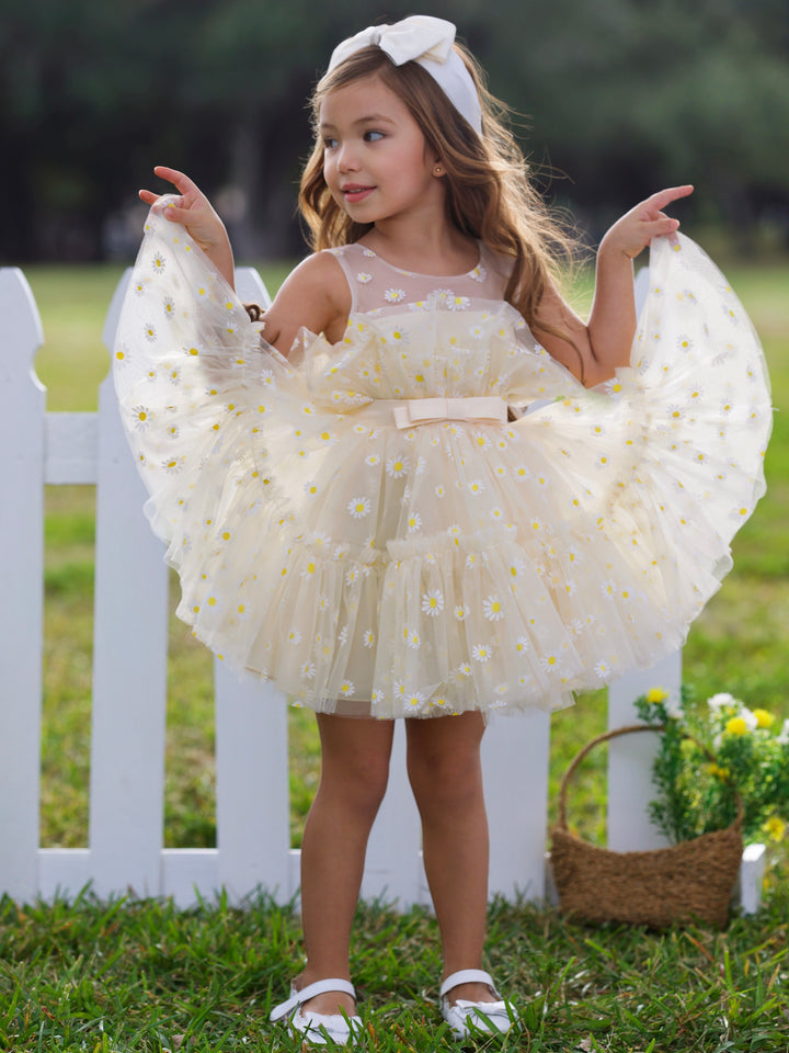 Sunshine Daisy Embroidered Floral Tutu Dress