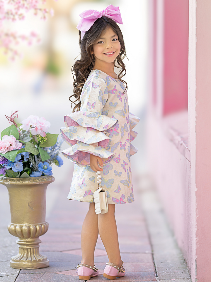 Spring garden party dress for girls with bell sleeves