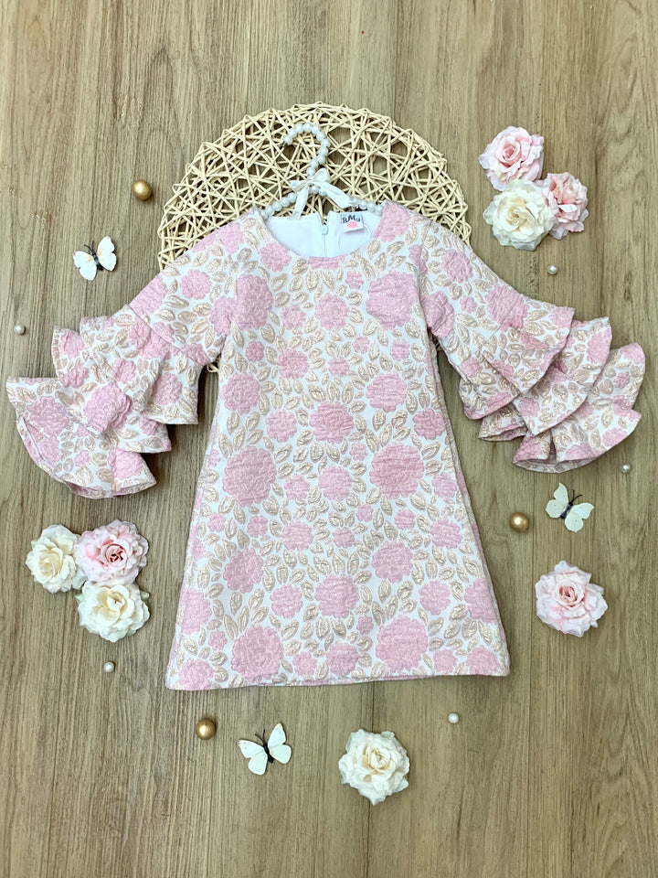 Blossoming Pink Ruffle Sleeve Dress