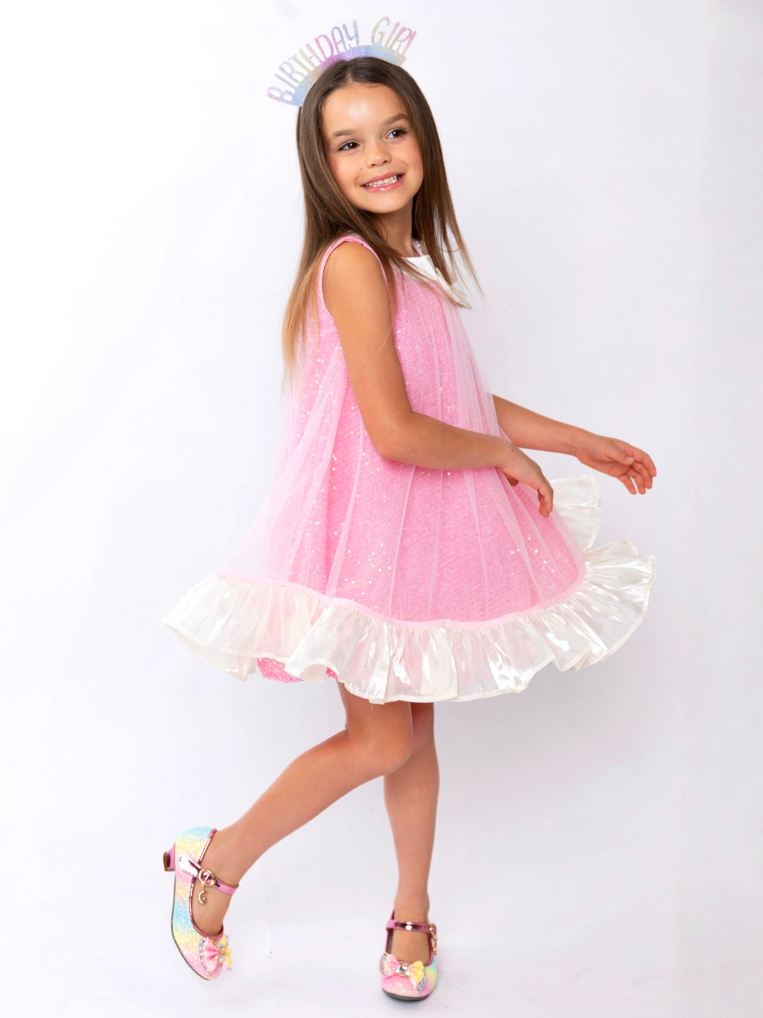Glittery Pink Bow Sequin Ruffle Dress Mia Belle Girls