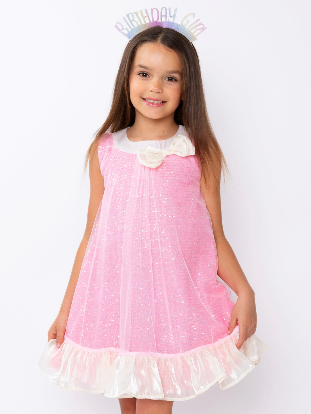 Glittery Pink Bow Sequin Ruffle Dress Mia Belle Girls