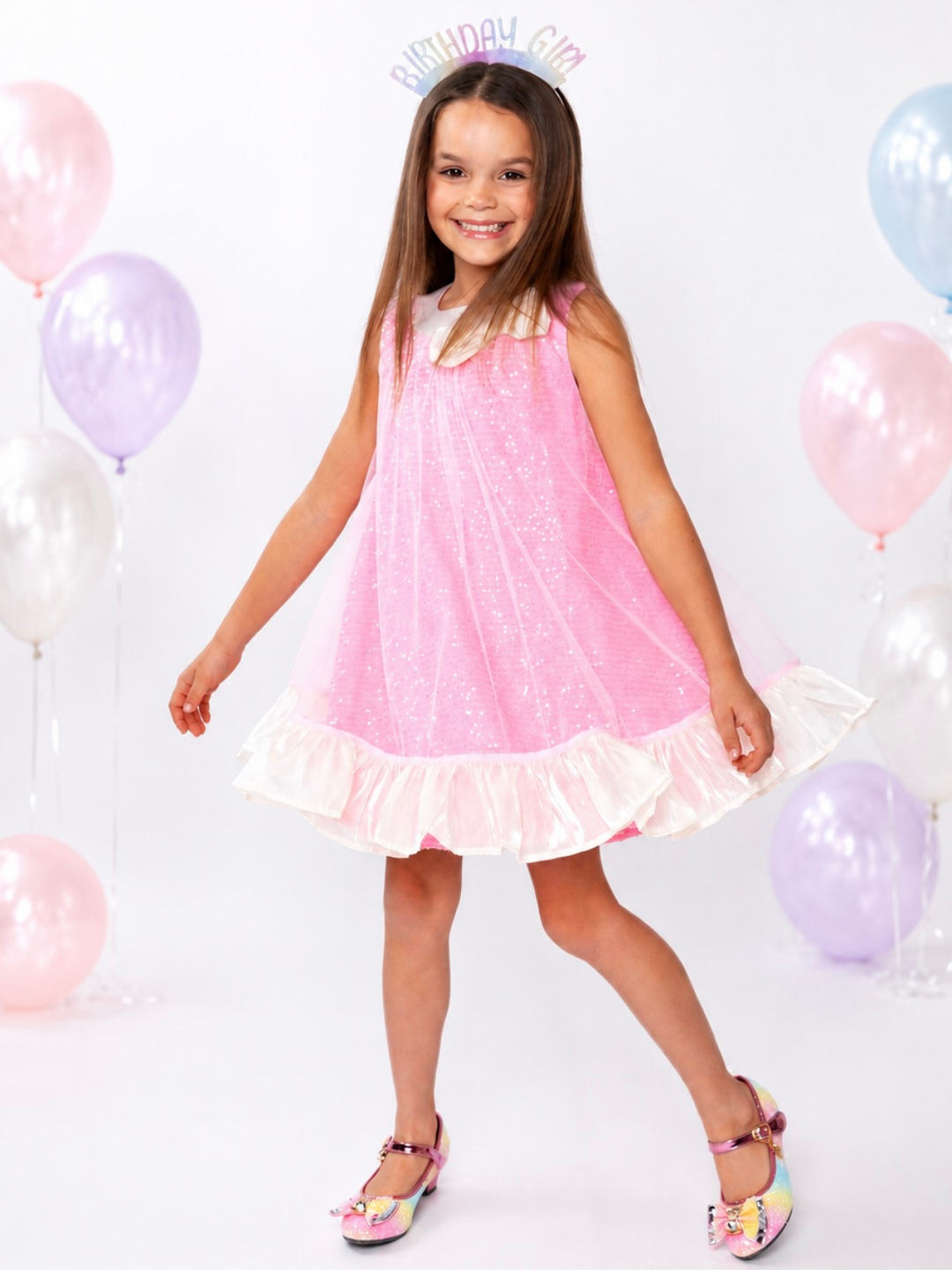 Glittery Pink Bow Sequin Ruffle Dress Mia Belle Girls