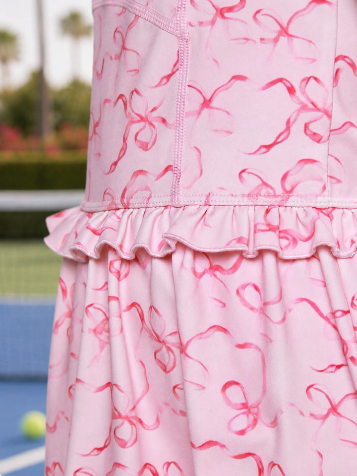 Sweet Pink Bow Print Halter Activewear Dress