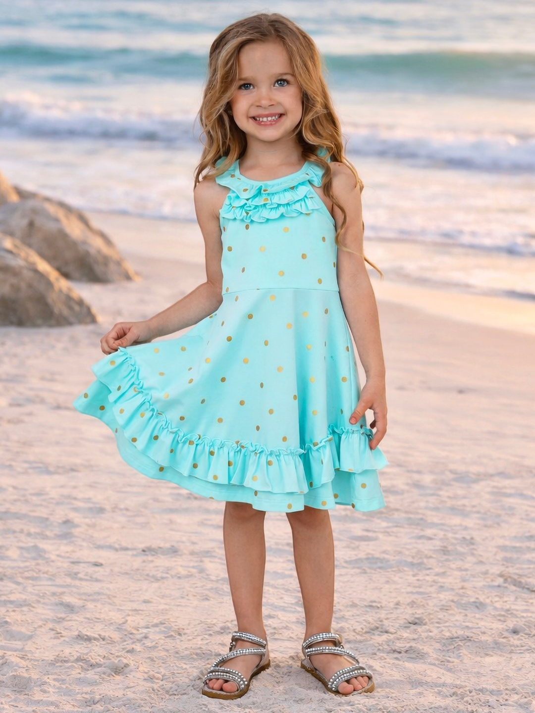 Seaside Polka Dot Sleeveless Cotton Dress