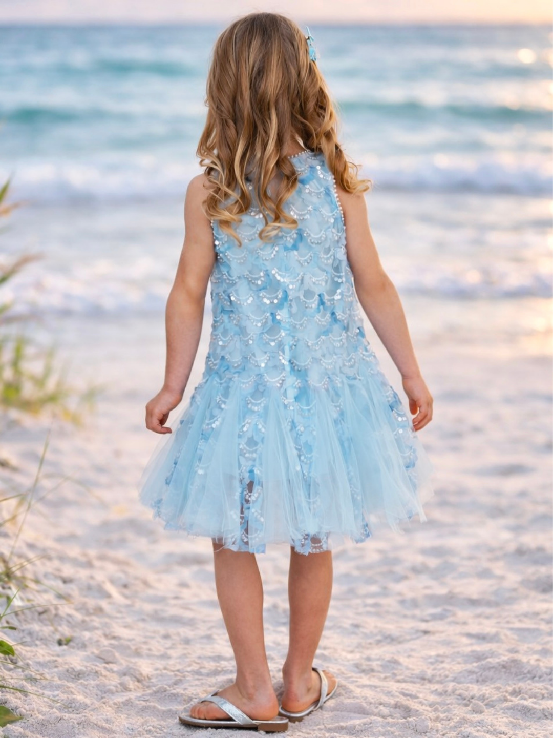 mermaid blue sparkle dress for girls beach photos