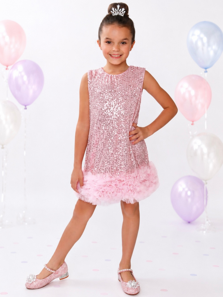 Girls Pink Sequin Birthday Dress