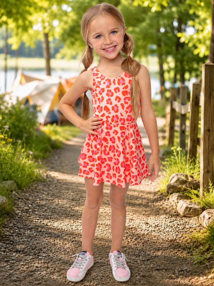 Girls pink leopard print active dress for summer