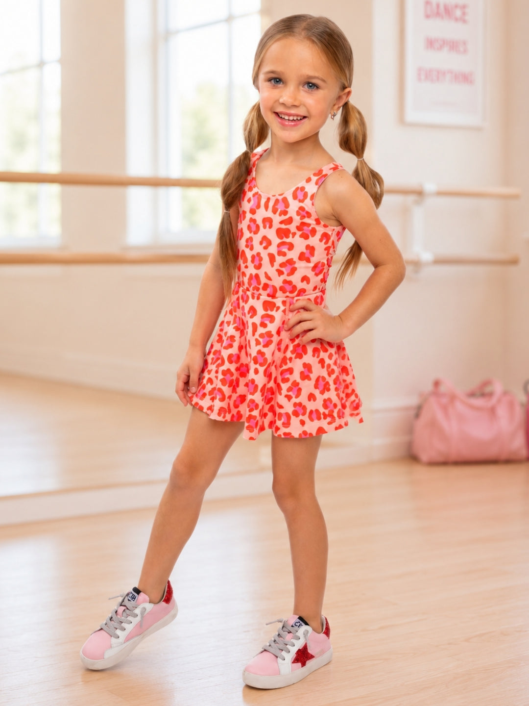 Girls Pink Leopard Active Dress