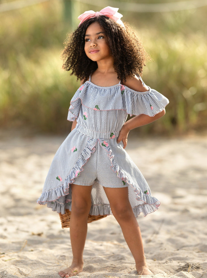 Mia Belle Girls Pinstripe Romper Dress | Girls Spring Outfits