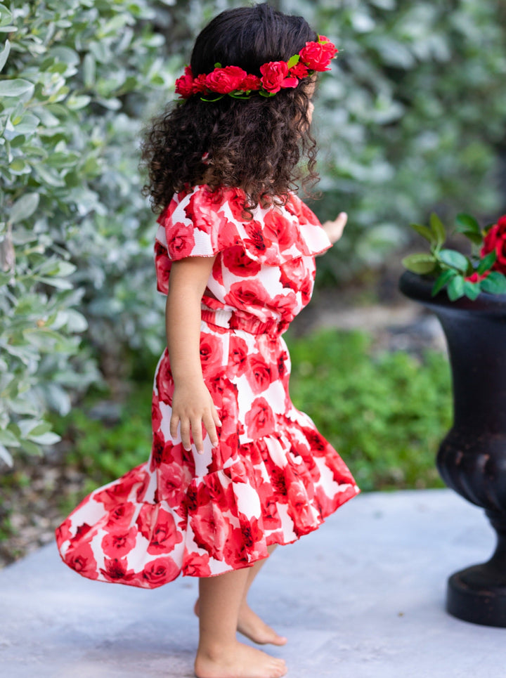 Mia Belle Girls Roses Ruffle Top & Hi-Lo Skirt Set | Resort Wear 