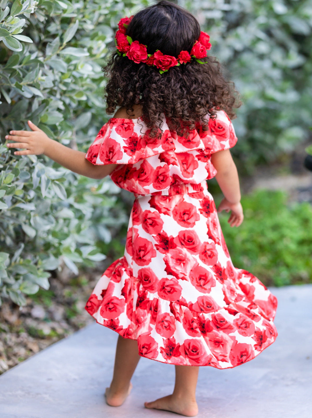 Mia Belle Girls Roses Ruffle Top & Hi-Lo Skirt Set | Resort Wear 