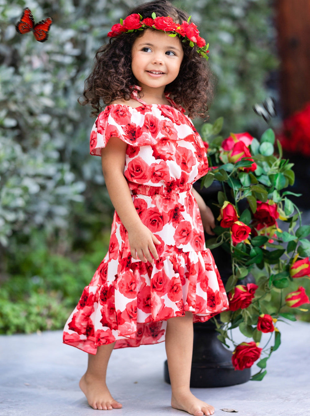 Mia Belle Girls Roses Ruffle Top & Hi-Lo Skirt Set | Resort Wear 