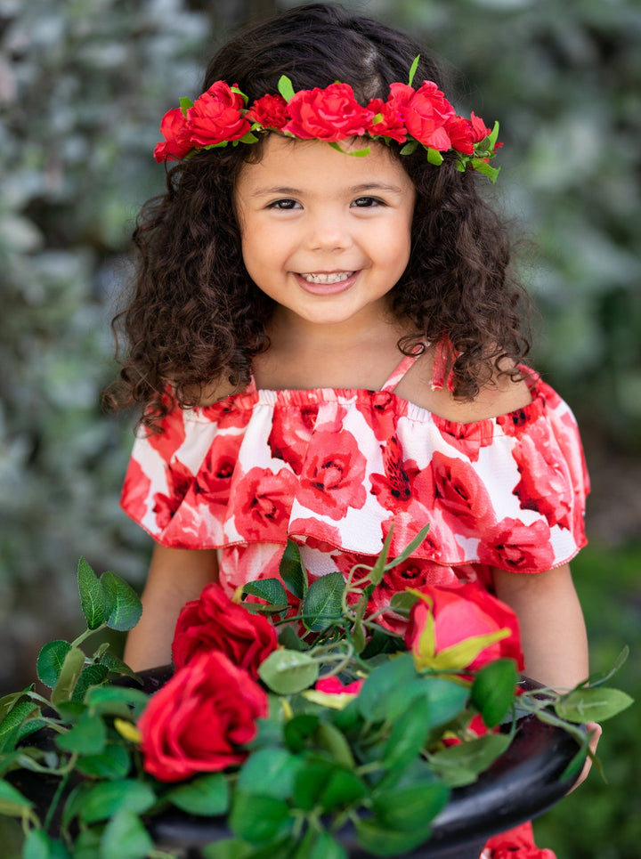 Mia Belle Girls Roses Ruffle Top & Hi-Lo Skirt Set | Resort Wear 