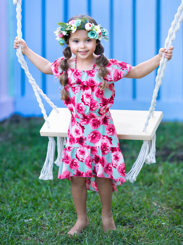 Mia Belle Girls Roses Ruffle Top & Hi-Lo Skirt Set | Resort Wear 
