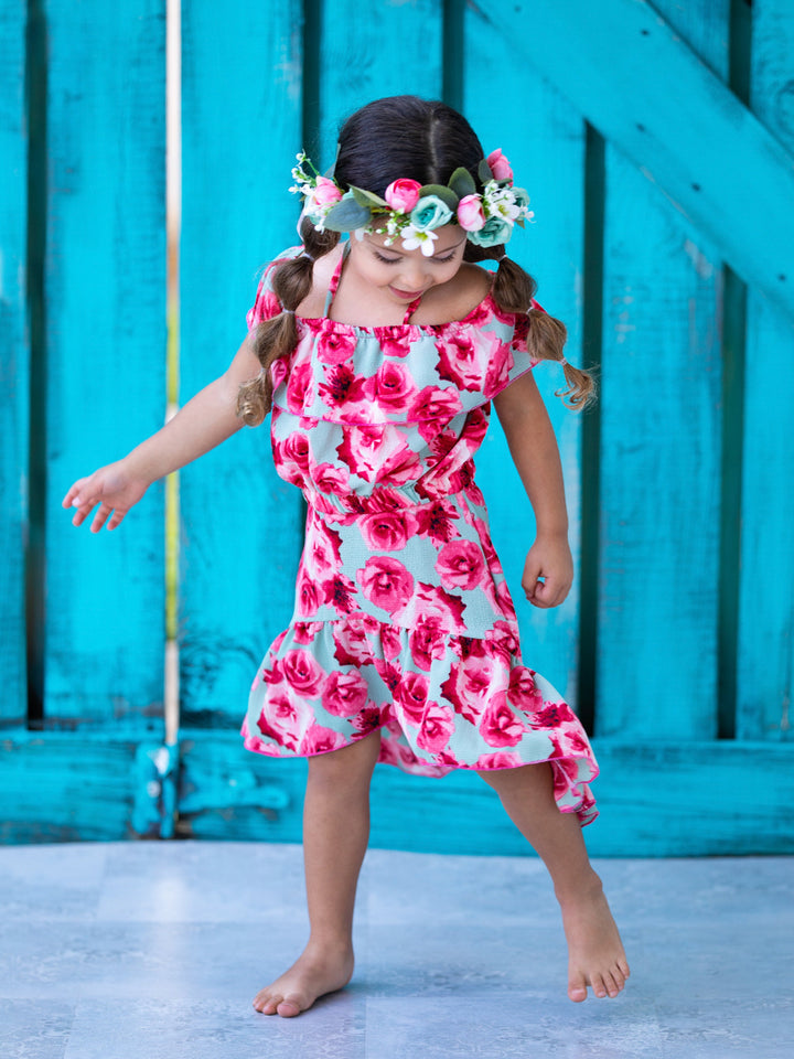 Mia Belle Girls Roses Ruffle Top & Hi-Lo Skirt Set | Resort Wear 
