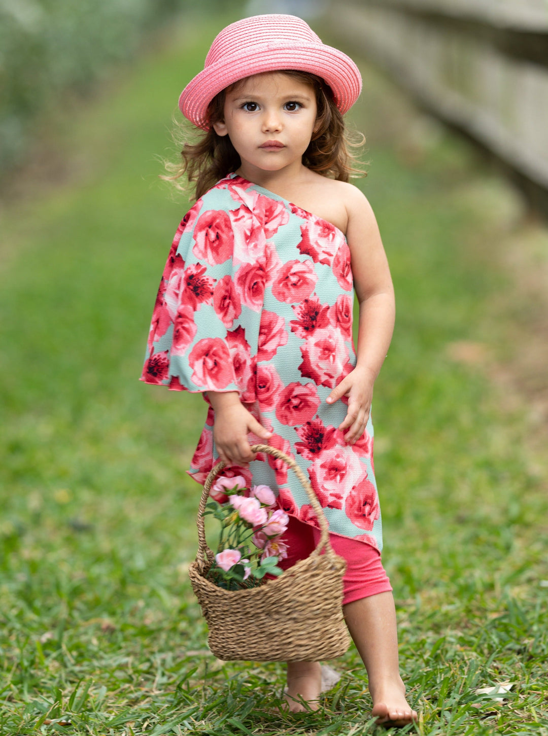 Kids Girl Spring Kids Spring Clothes | Girls Rose Print One Sleeve Tunic & Legging Set ...