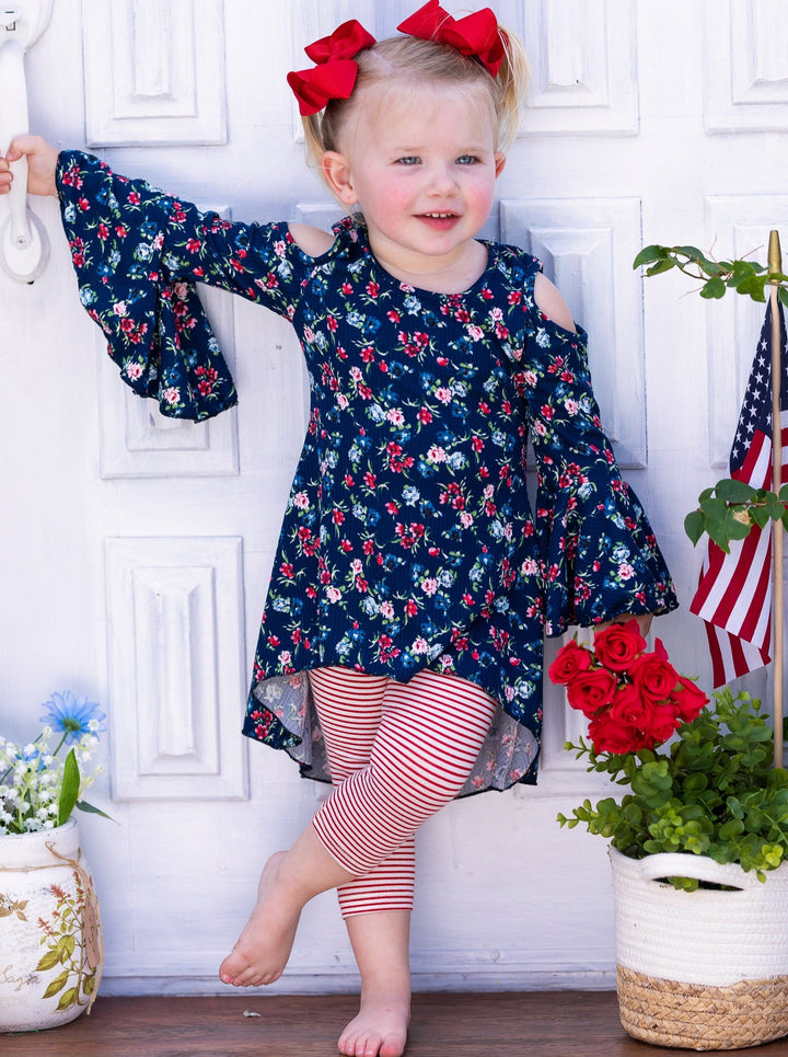 Cute Toddler Outfit | Girls Calico Cold Shoulder Tunic & Legging Set