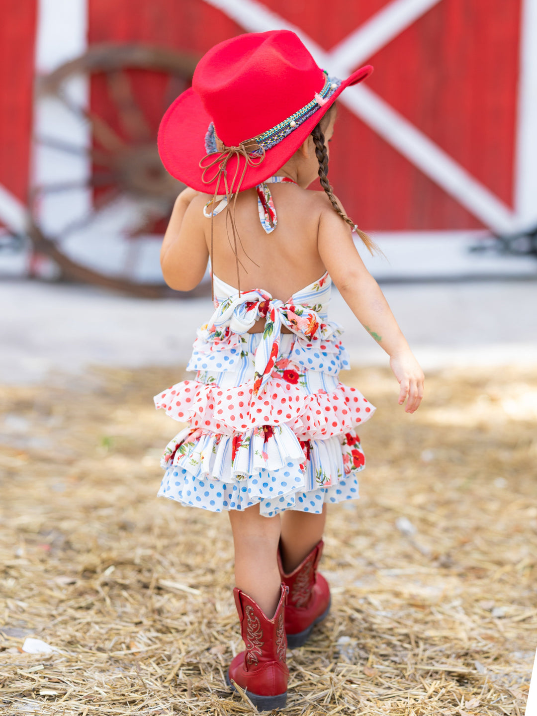 Cute Spring Dresses | Girls Stripe Floral Ruffled Halter Skirt Set