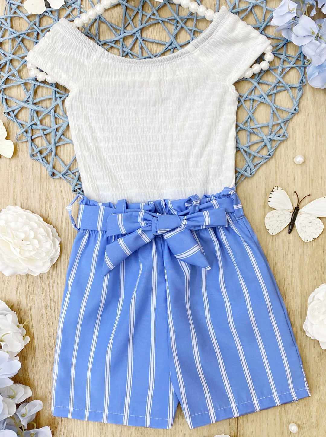 Mia Belle Girls Smocked Top & Paperbag Shorts Set | Resort Wear