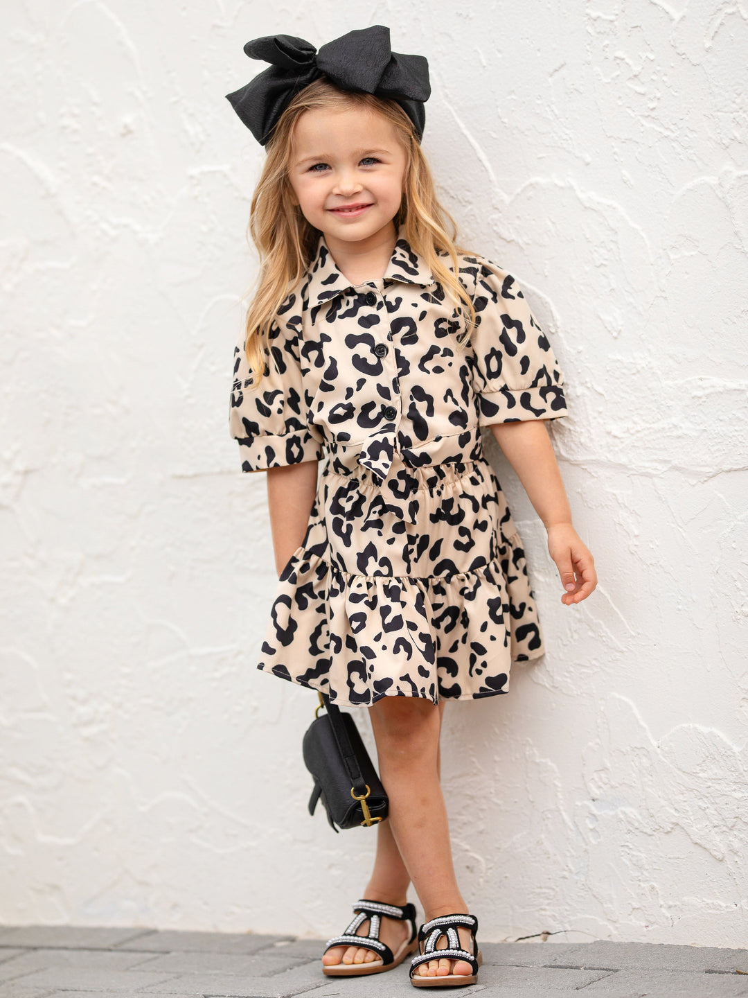 Cute Spring Outfits | Girls Leopard Knot Hem Top & Ruffle Skirt Set