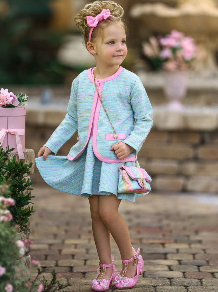 Mia Belle Girls Tweed Waist Dress & Blazer Set | Easter Sets