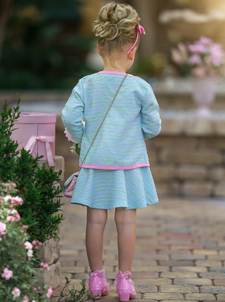 Mia Belle Girls Tweed Waist Dress & Blazer Set | Easter Sets