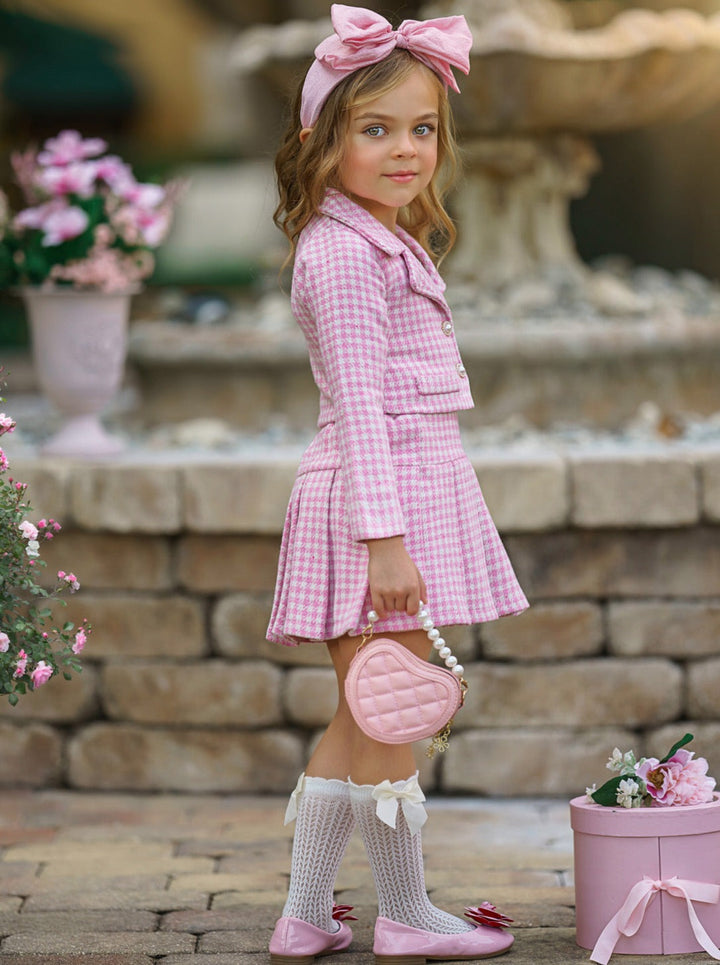 Preppy Chic Sets | Tweed Blazer & Pleated Skirt Set | Mia Belle Girls