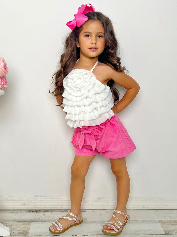 Mia Belle Girls Rosette Tiered Top & Shorts Set | Girls Fall Set