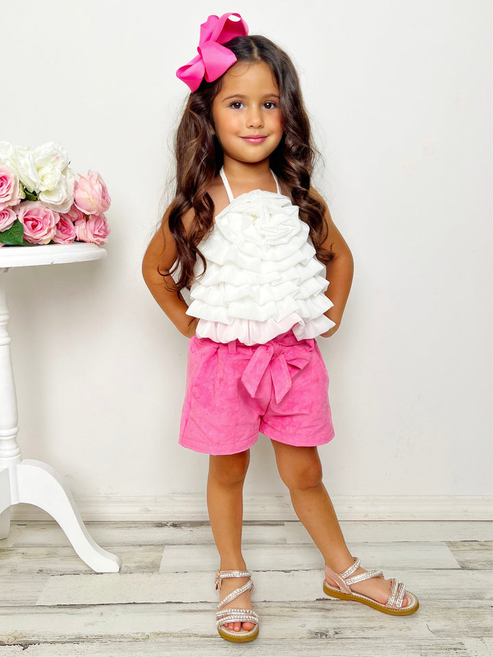 Mia Belle Girls Rosette Tiered Top & Shorts Set | Girls Fall Set