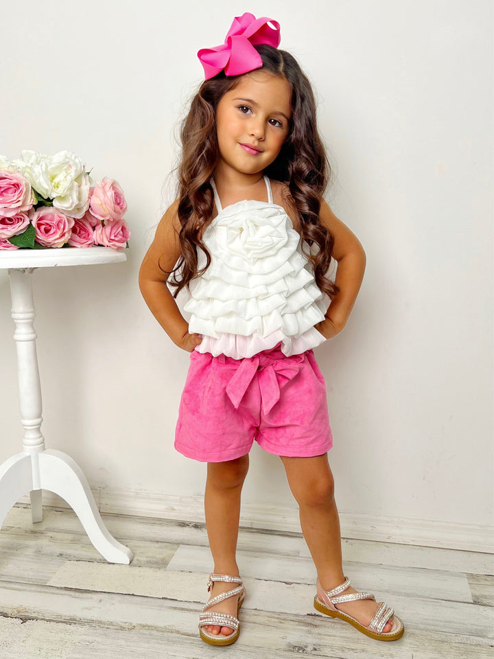 Mia Belle Girls Rosette Tiered Top & Shorts Set | Girls Fall Set
