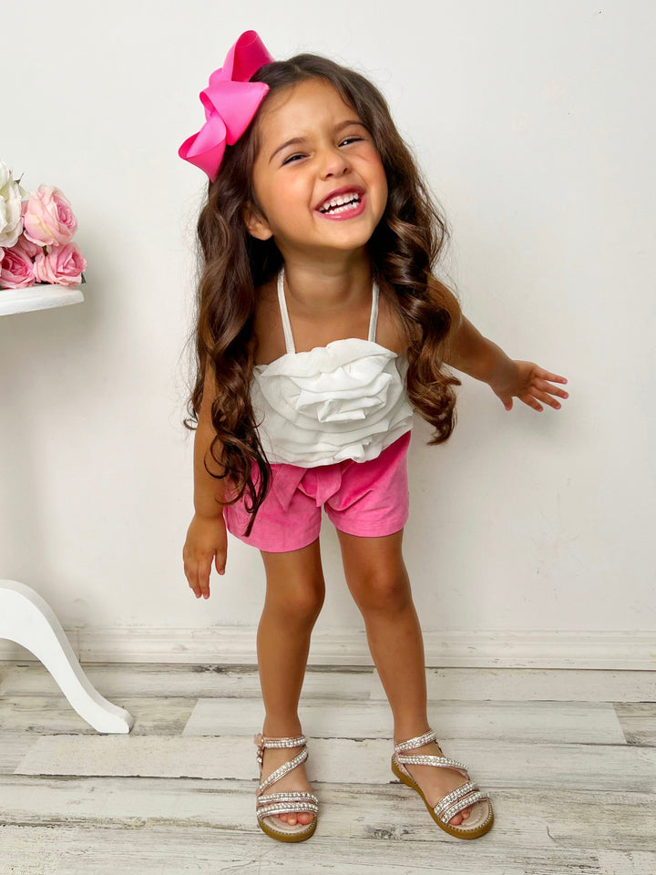 Mia Belle Girls Rosette Tiered Top & Shorts Set | Girls Fall Set