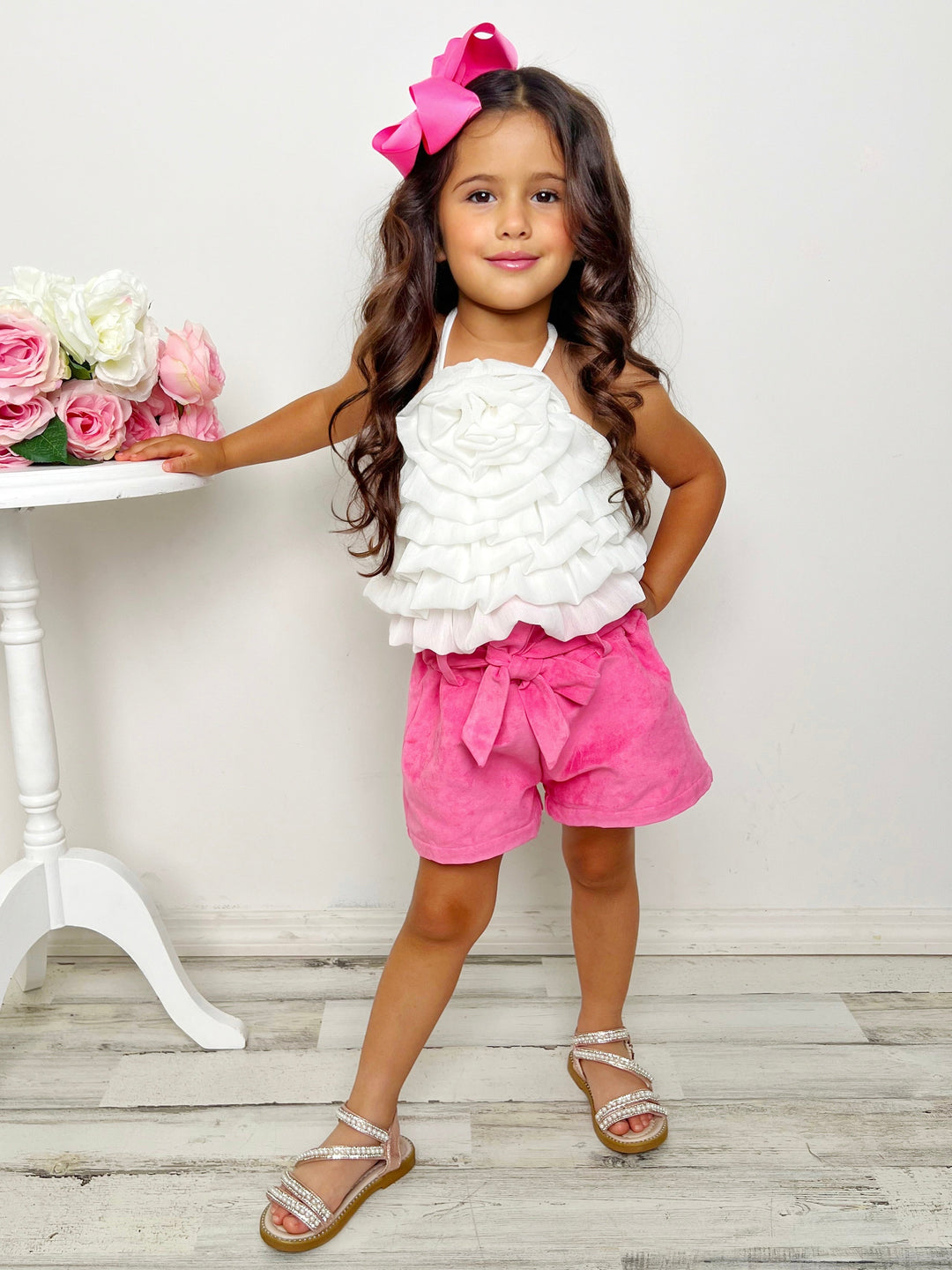 Mia Belle Girls Rosette Tiered Top & Shorts Set | Girls Fall Set