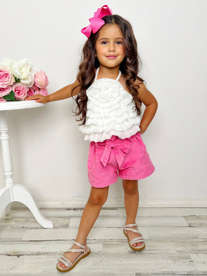 Mia Belle Girls Rosette Tiered Top & Shorts Set | Girls Fall Set
