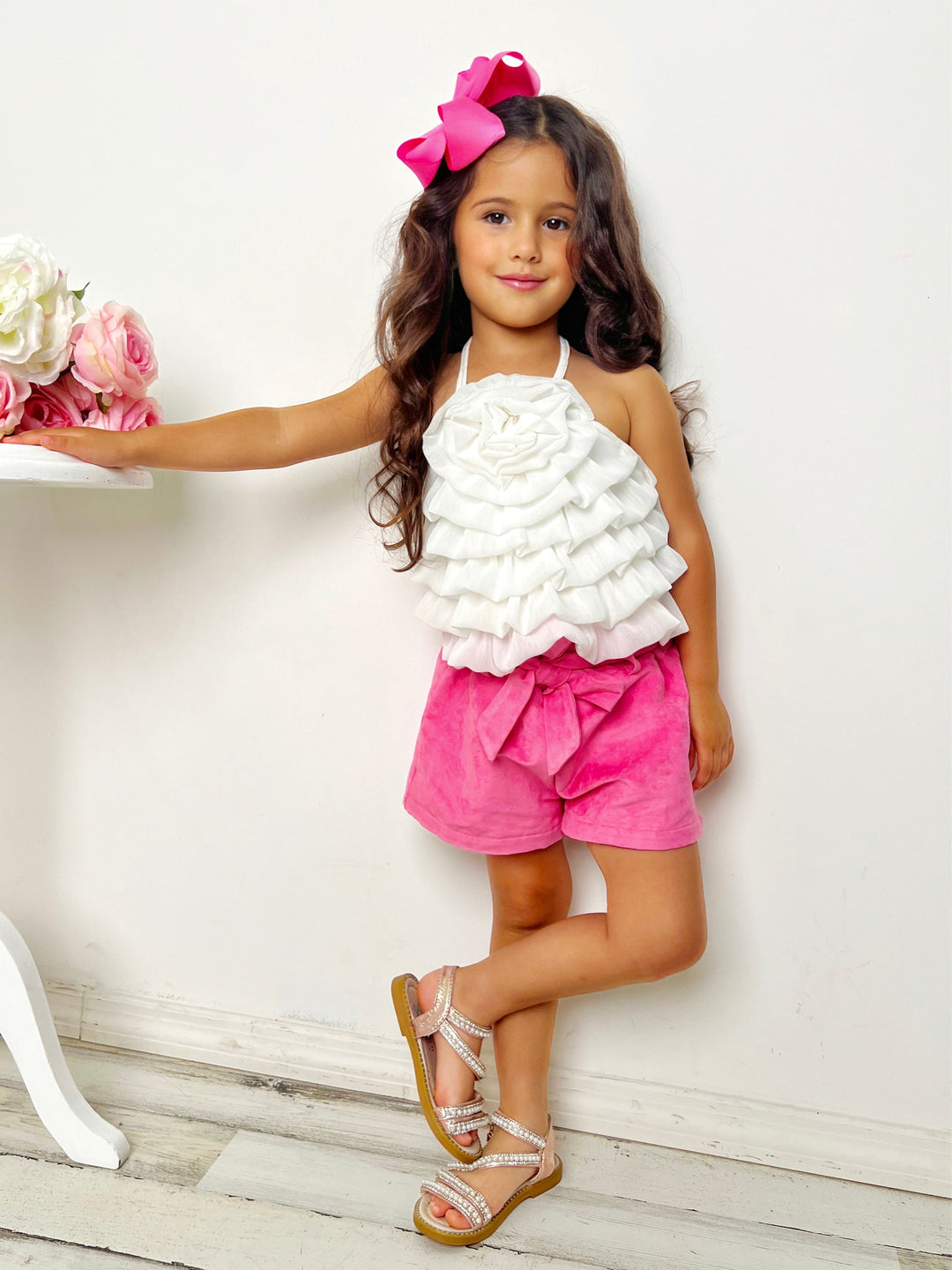 Mia Belle Girls Rosette Tiered Top & Shorts Set | Girls Fall Set