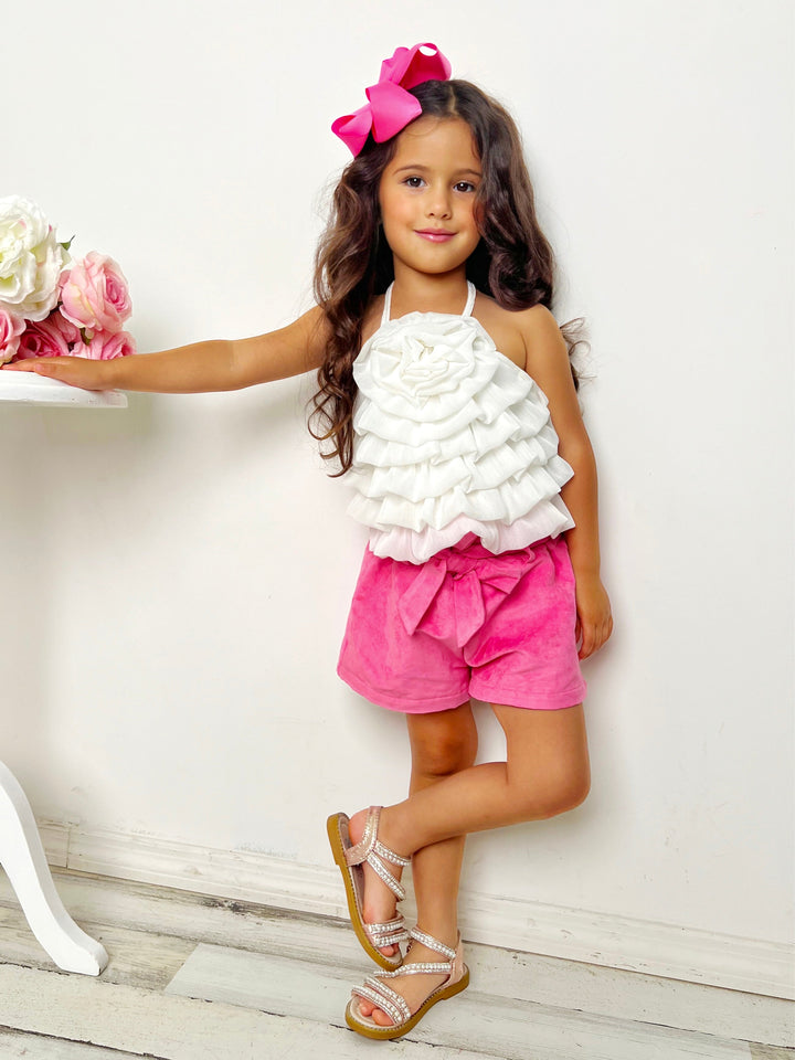 Mia Belle Girls Rosette Tiered Top & Shorts Set | Girls Fall Set