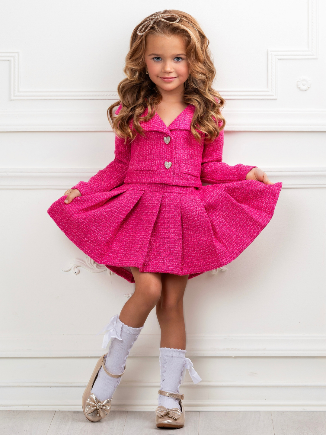 Power Posing Pink Blazer and Pleated Skirt Set Mia Belle Girls
