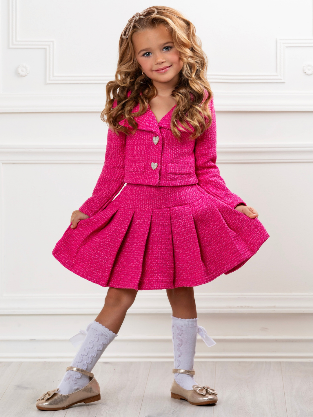 Power Posing Pink Blazer and Pleated Skirt Set Mia Belle Girls