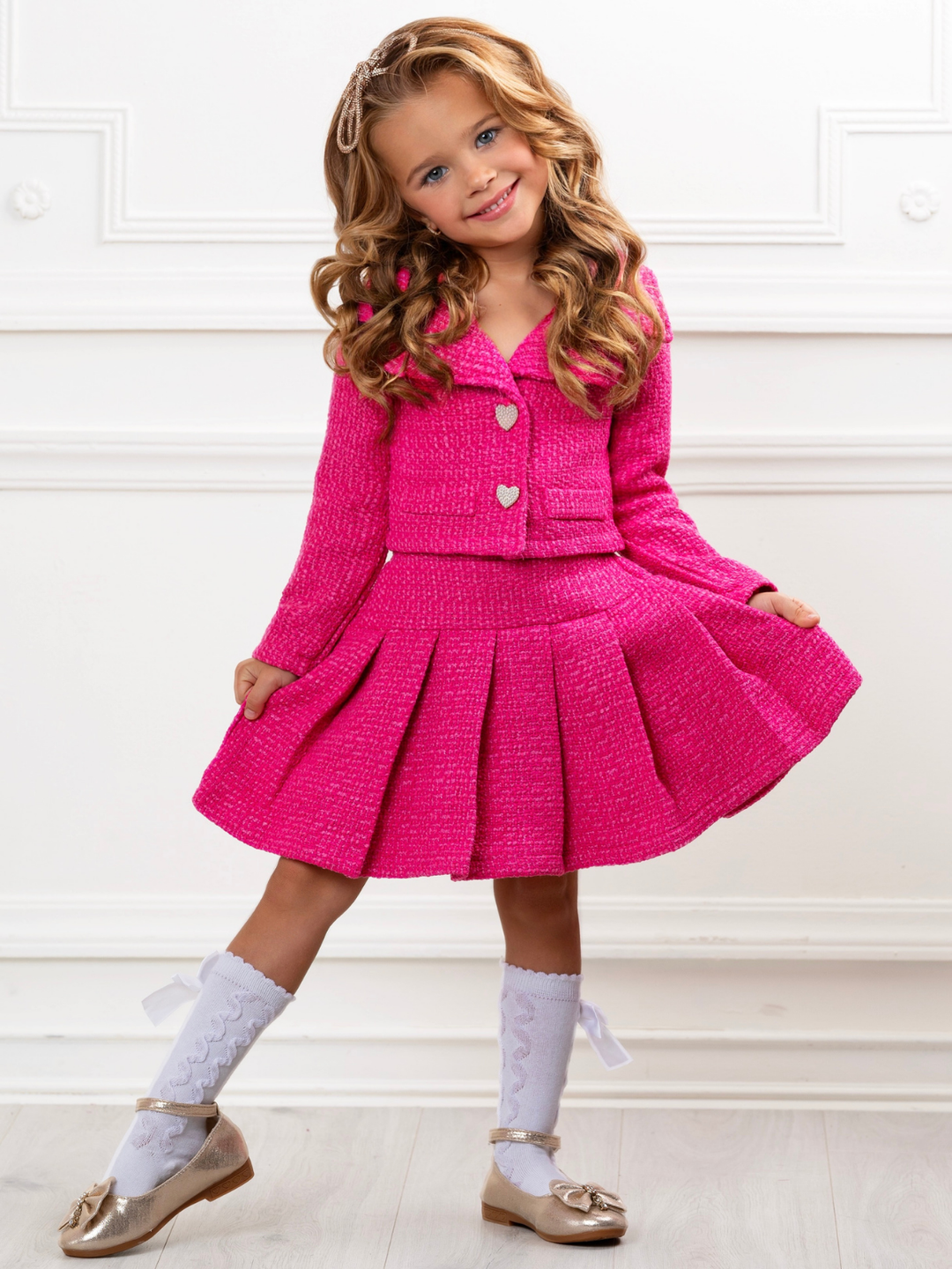 Power Posing Pink Blazer and Pleated Skirt Set Mia Belle Girls